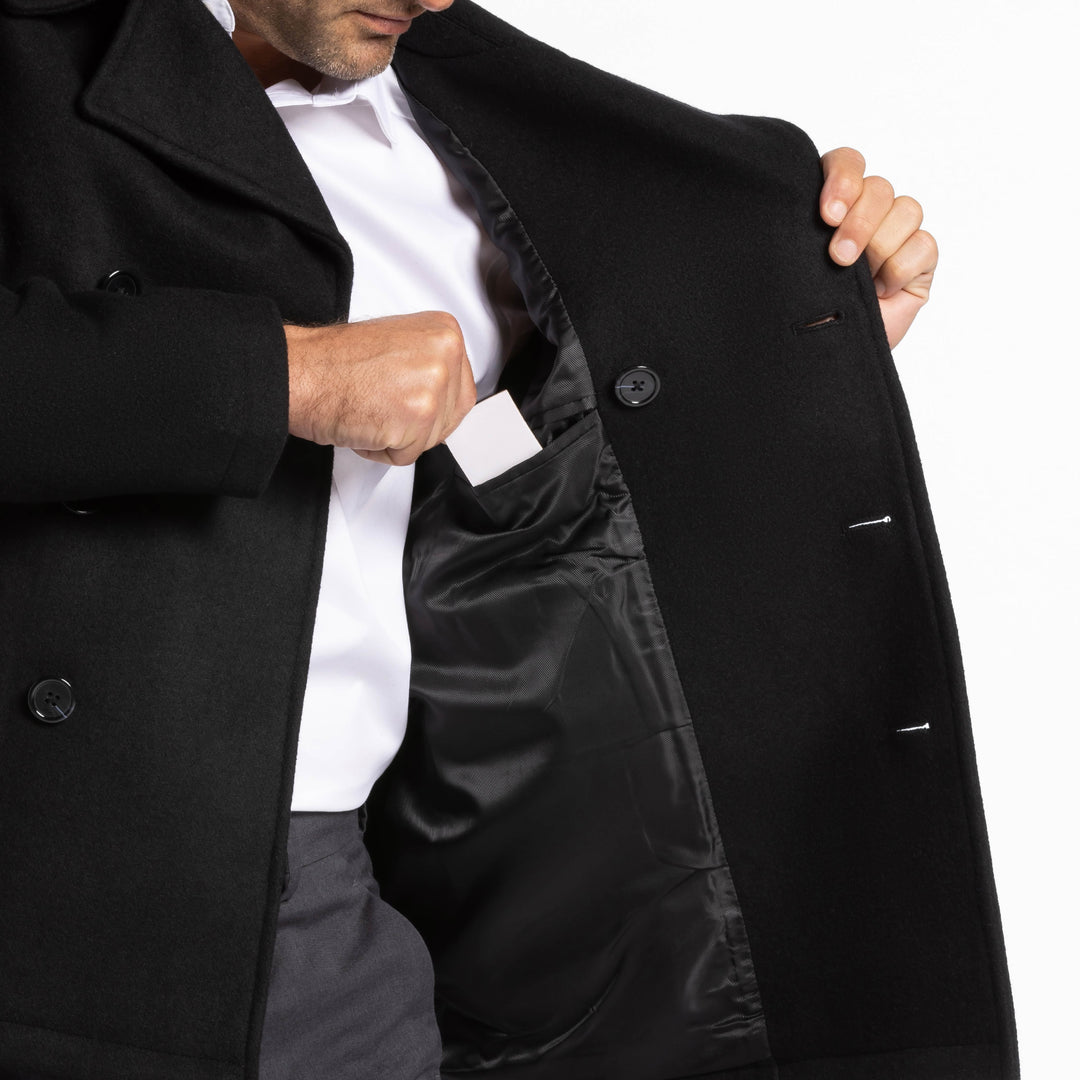 Ash & Erie Black Double-Breasted Peacoat for Short Men   Peacoat