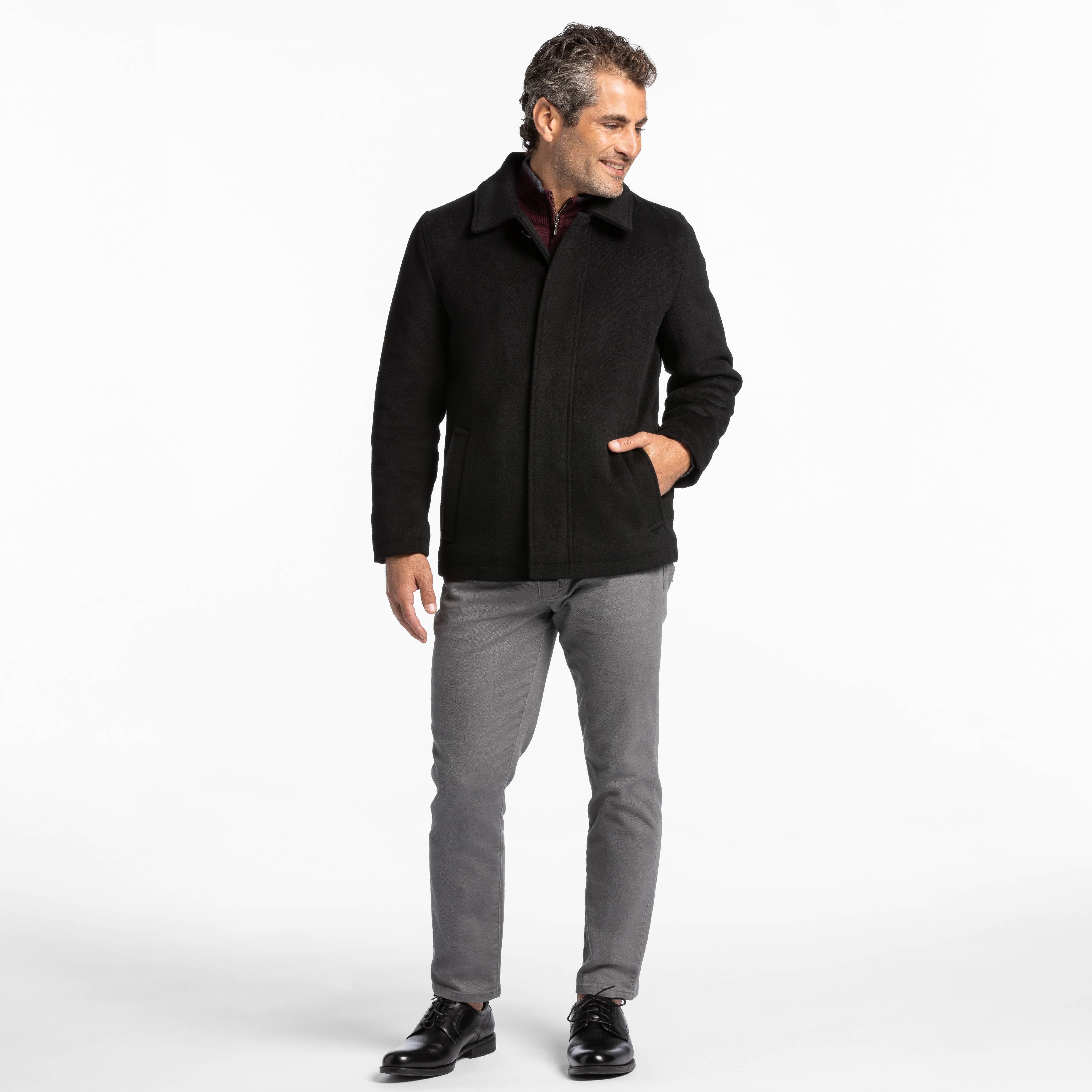 Ash & Erie Black Wool Peacoat for Short Men Black / XXL