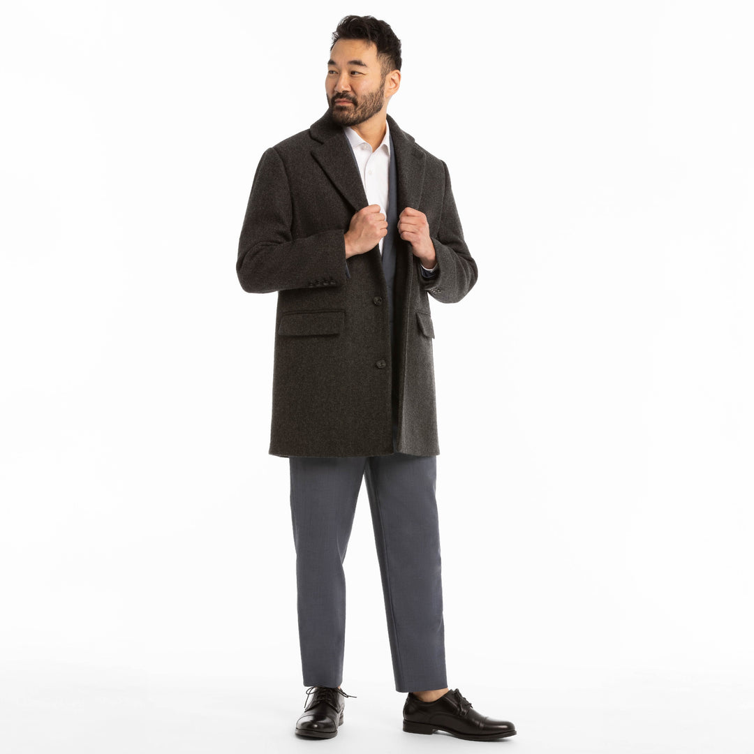 Ash & Erie Charcoal Wool Top Coat for Short Men   Peacoat