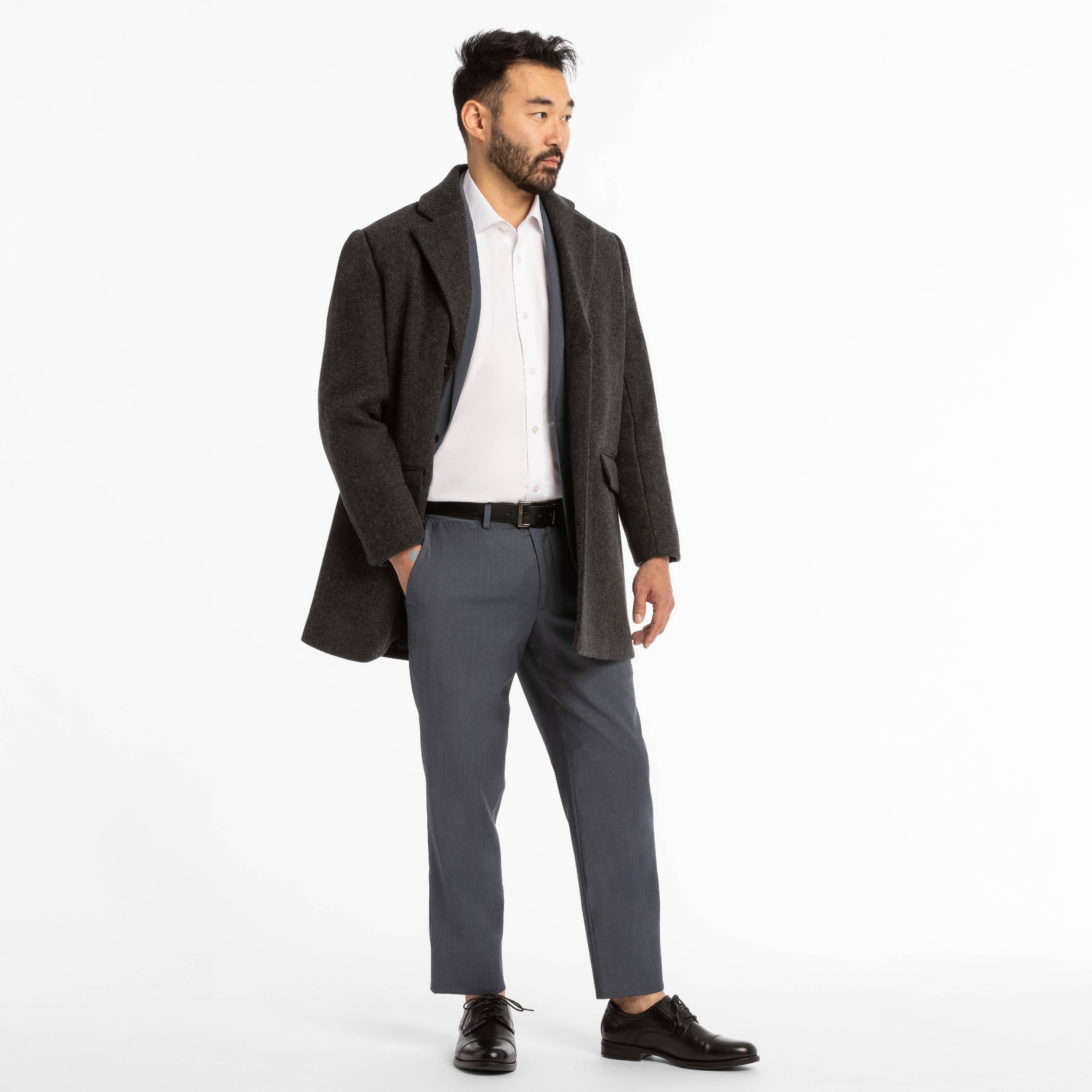 Ash Erie Charcoal Wool Top Coat for Short Men