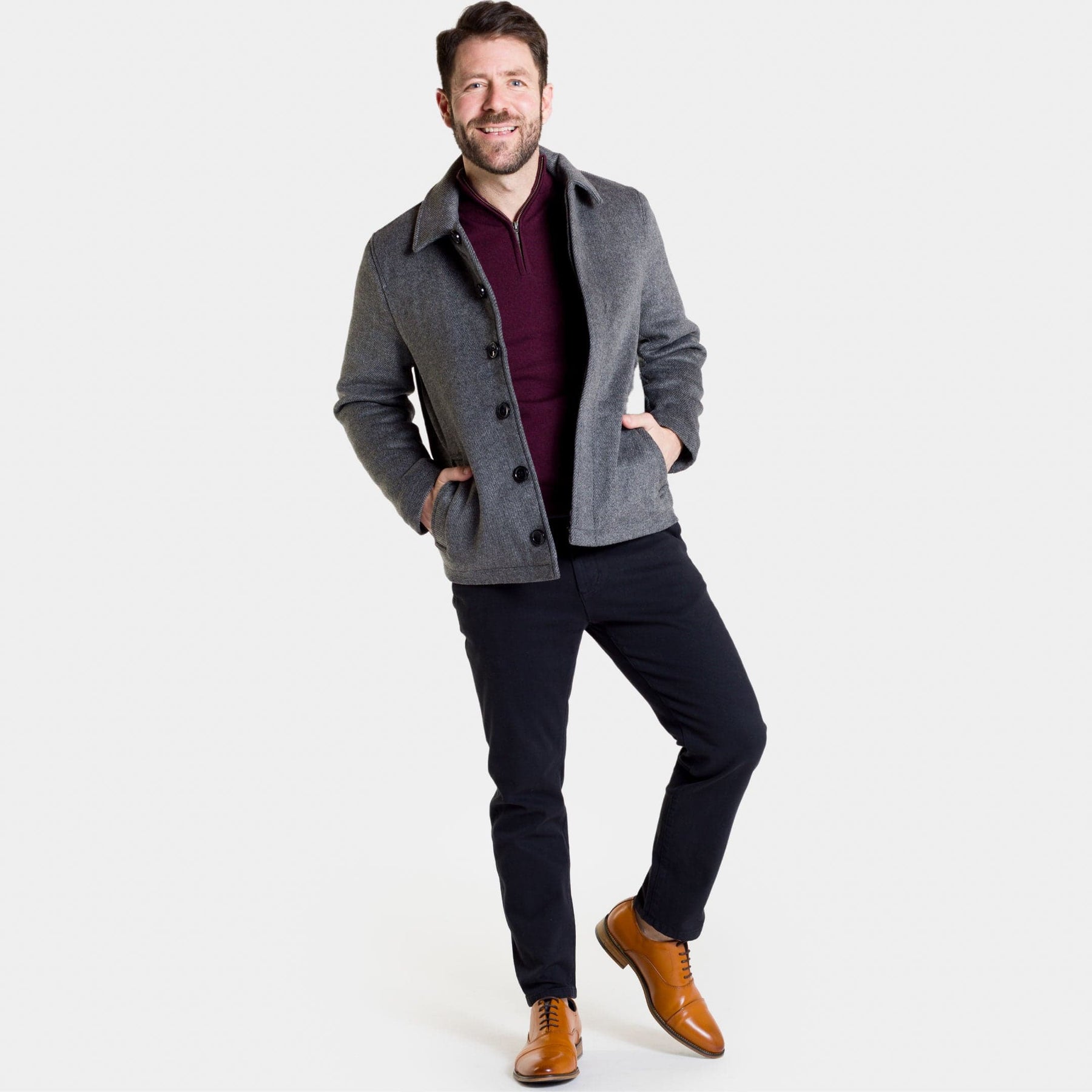 Ash Erie Grey Herringbone Peacoat for Short Men