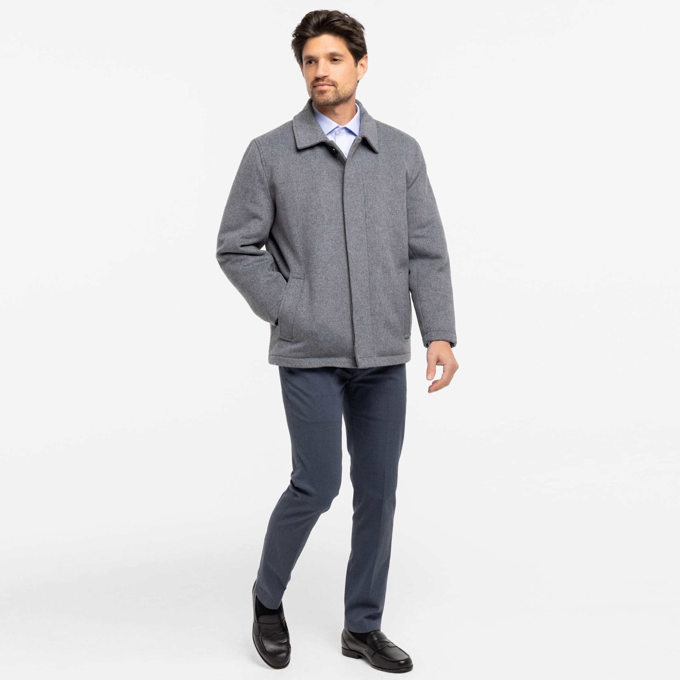 Ash & Erie Grey Wool Peacoat for Short Men