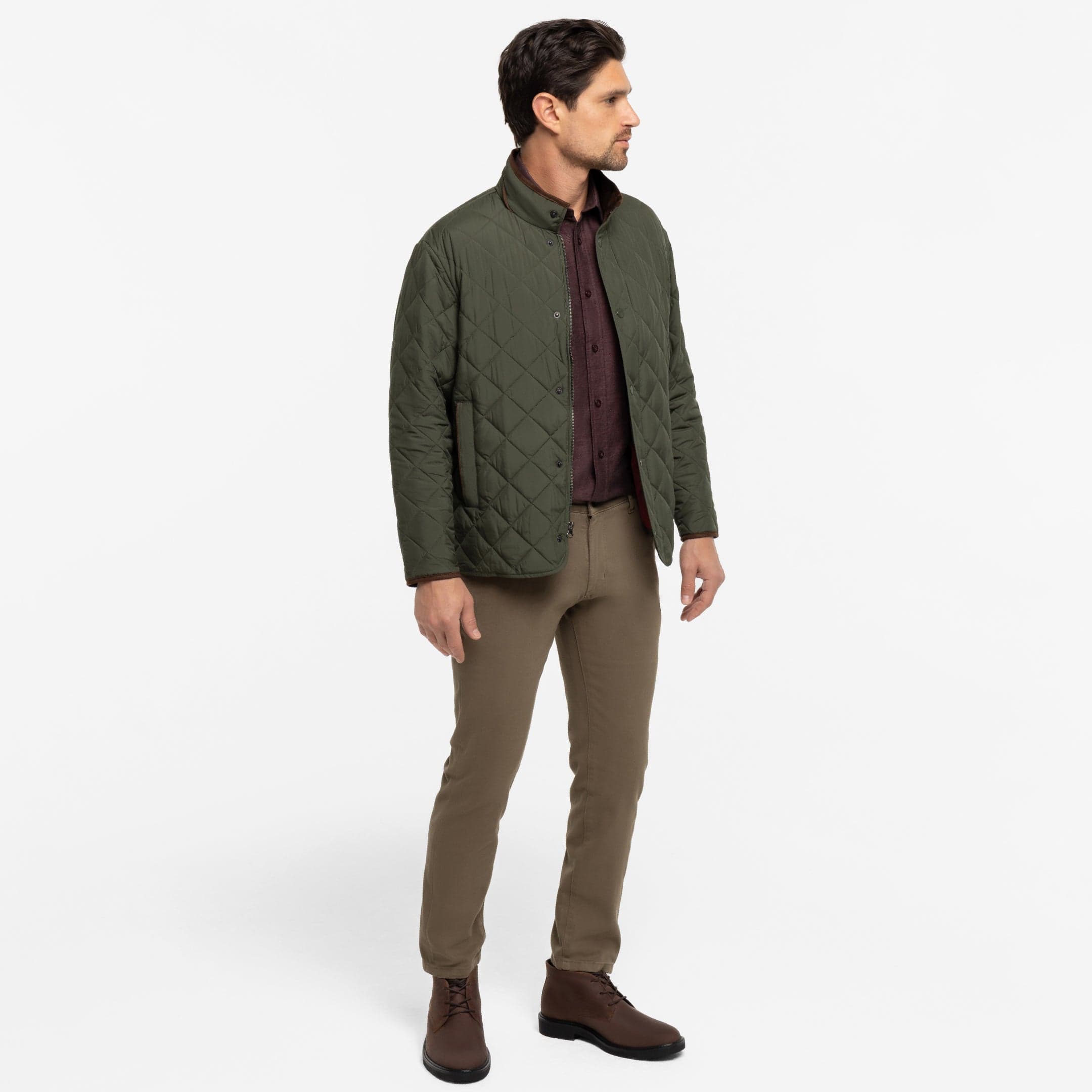 Ash & Erie Army Green Quilted Jacket for Short Men Army Green / XL