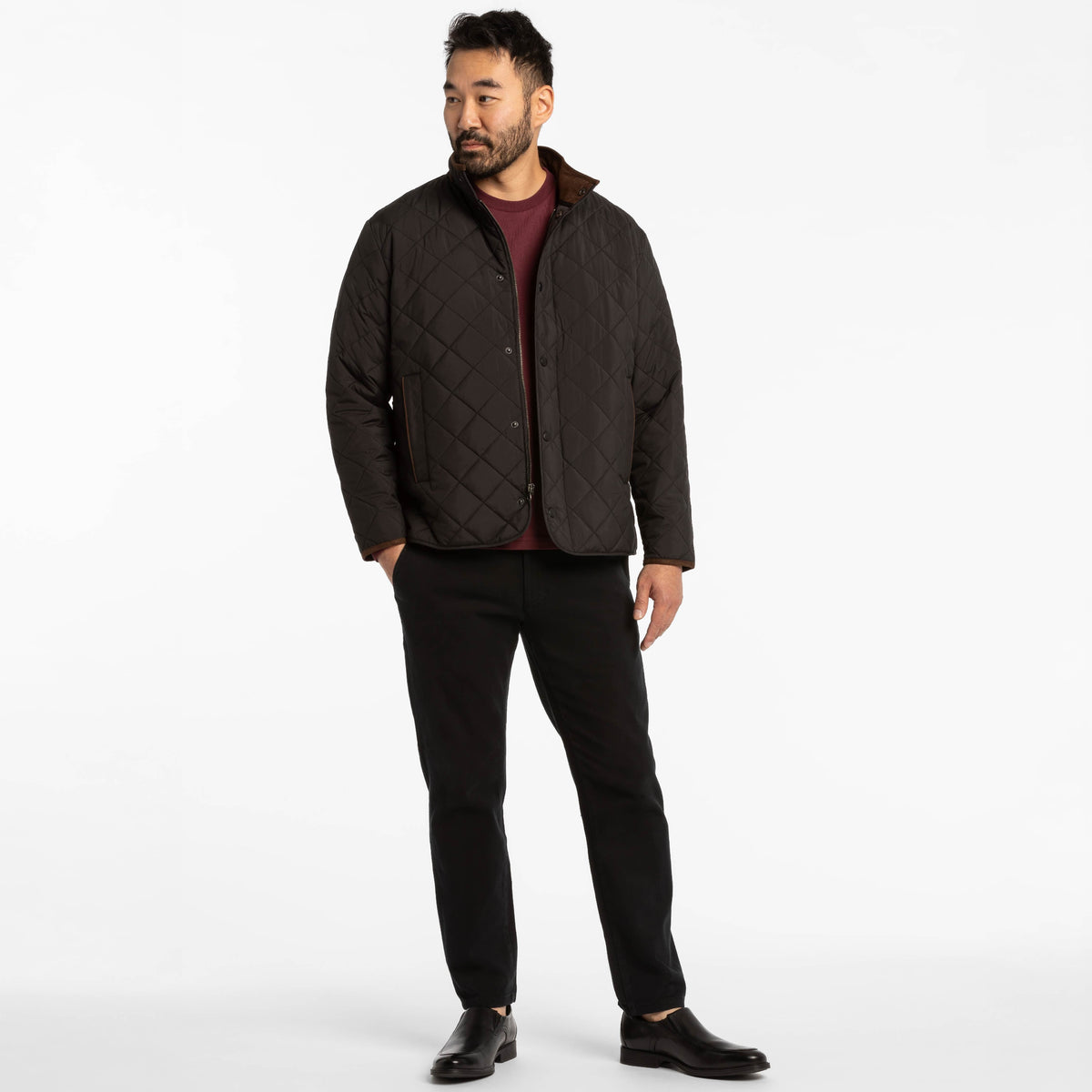Ash & Erie Black Quilted Jacket for Short Men