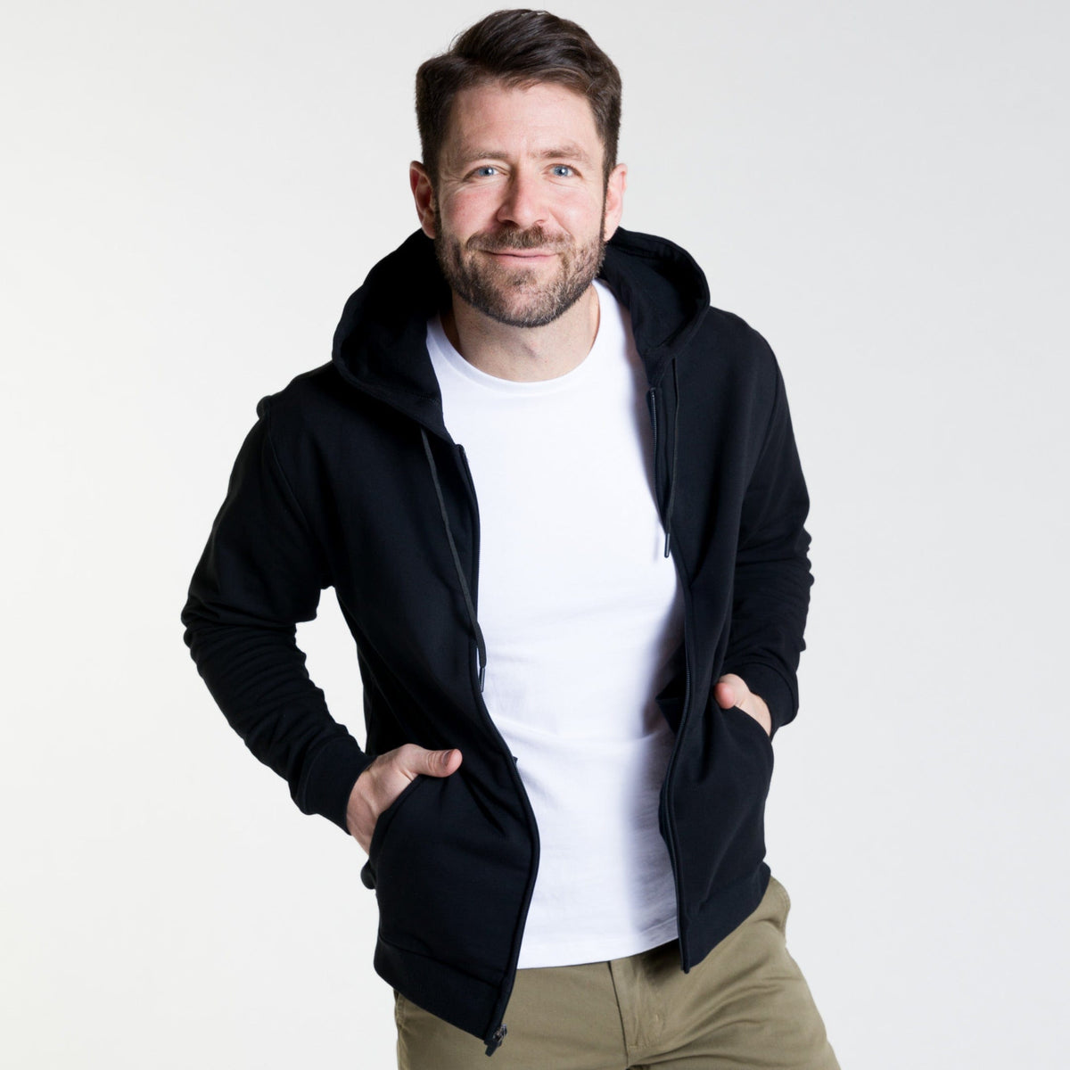 Ash & Erie Black French Terry Full-Zip Hoodie for Short Men