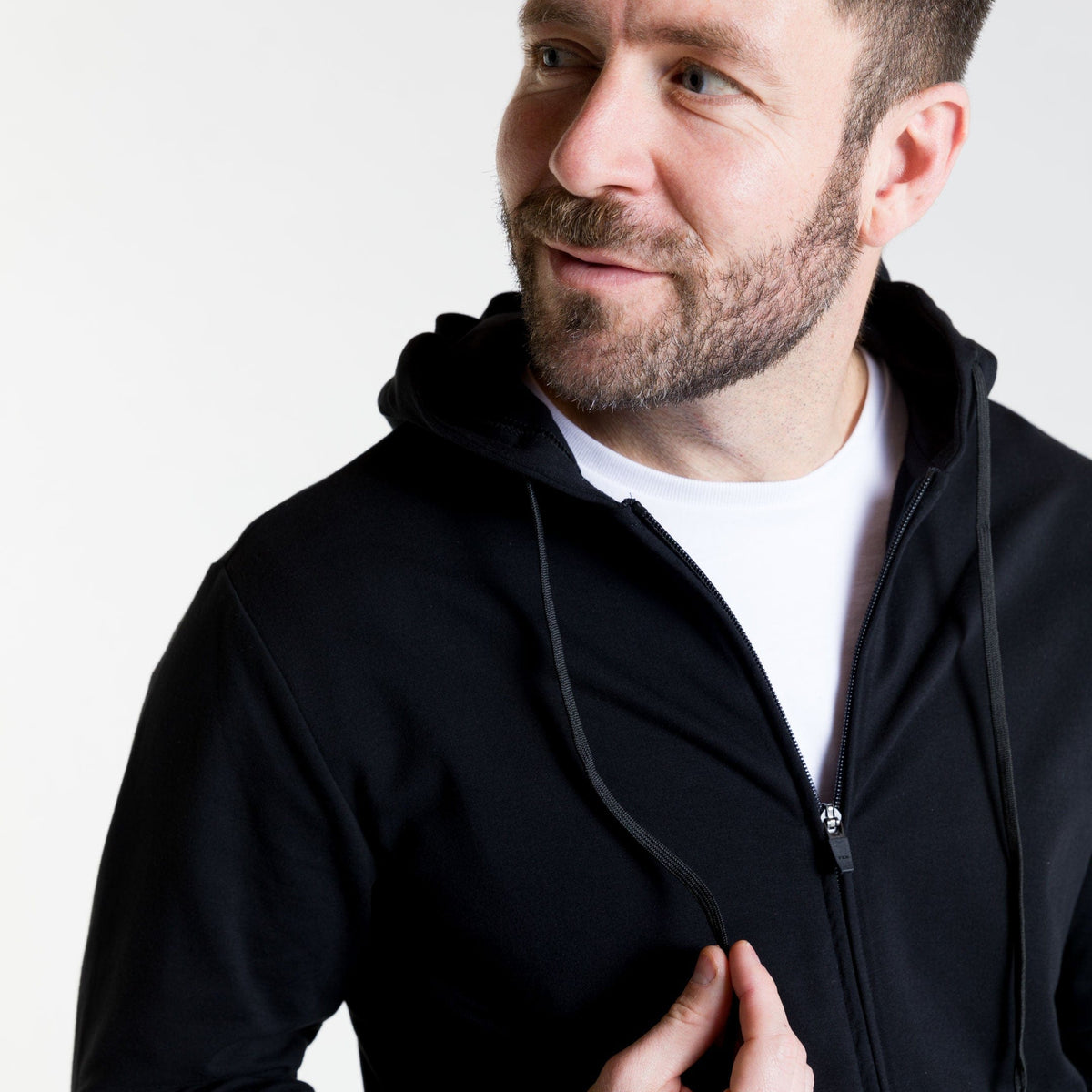 Ash & Erie Black French Terry Full-Zip Hoodie for Short Men