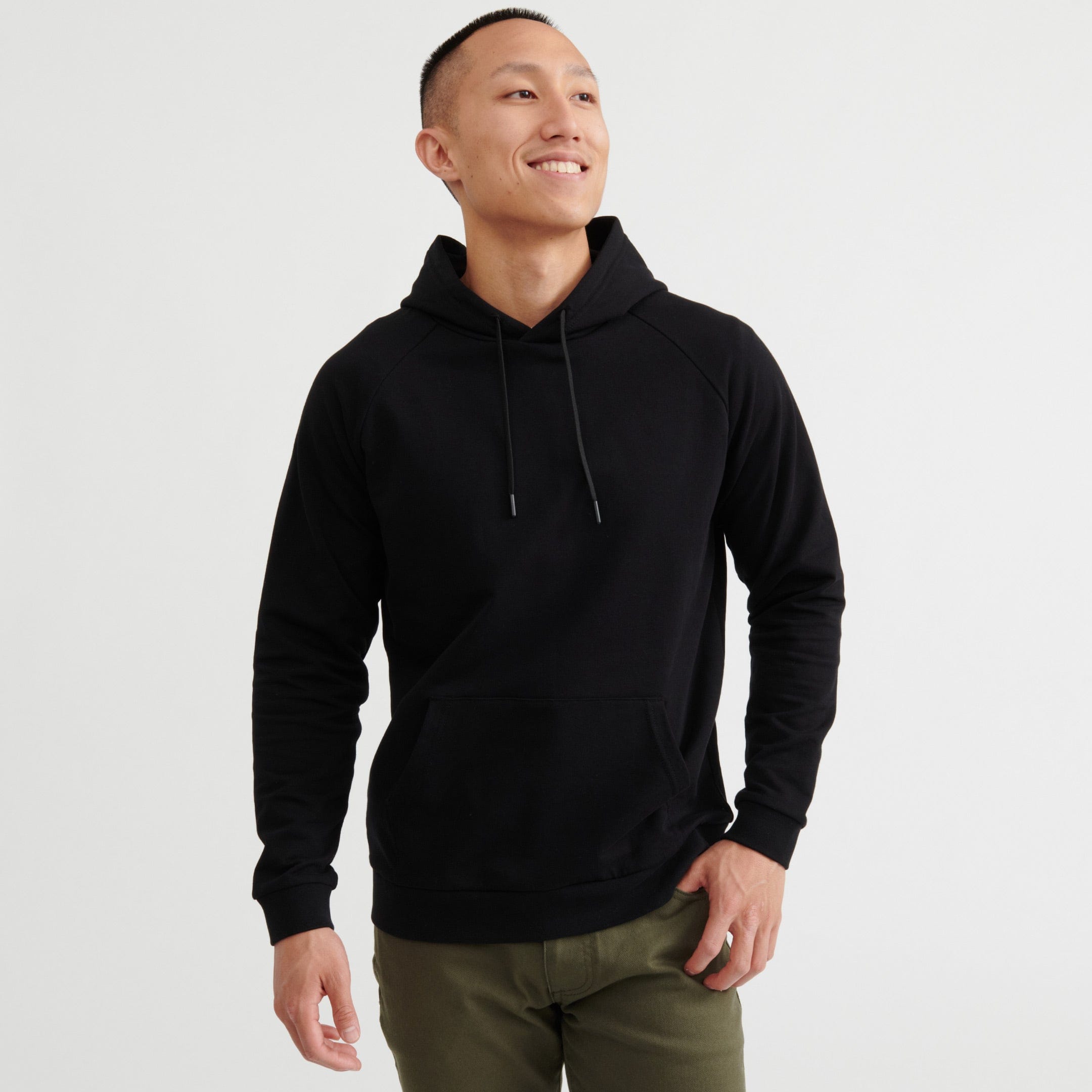 Ash & Erie Black French Terry Pullover Hoodie for Short Men