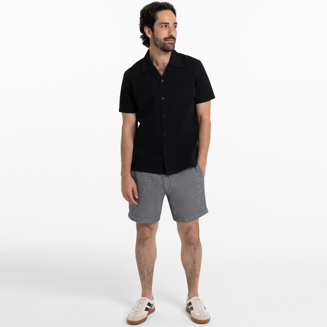 Ash & Erie Black Seersucker Camp Collar Short Sleeve Shirt for Short Men   Short Sleeve Everyday Shirts