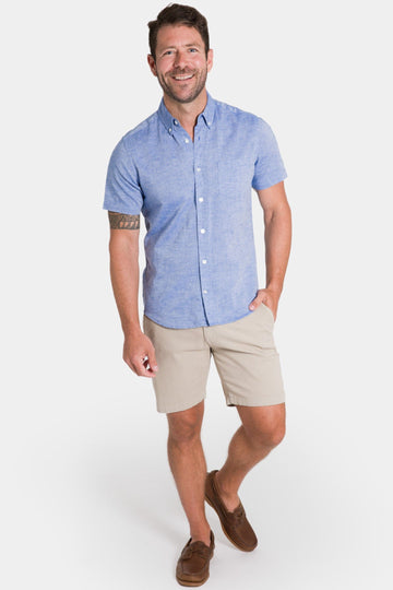 Ash & Erie Blue Linen Short Sleeve Shirt for Short Men