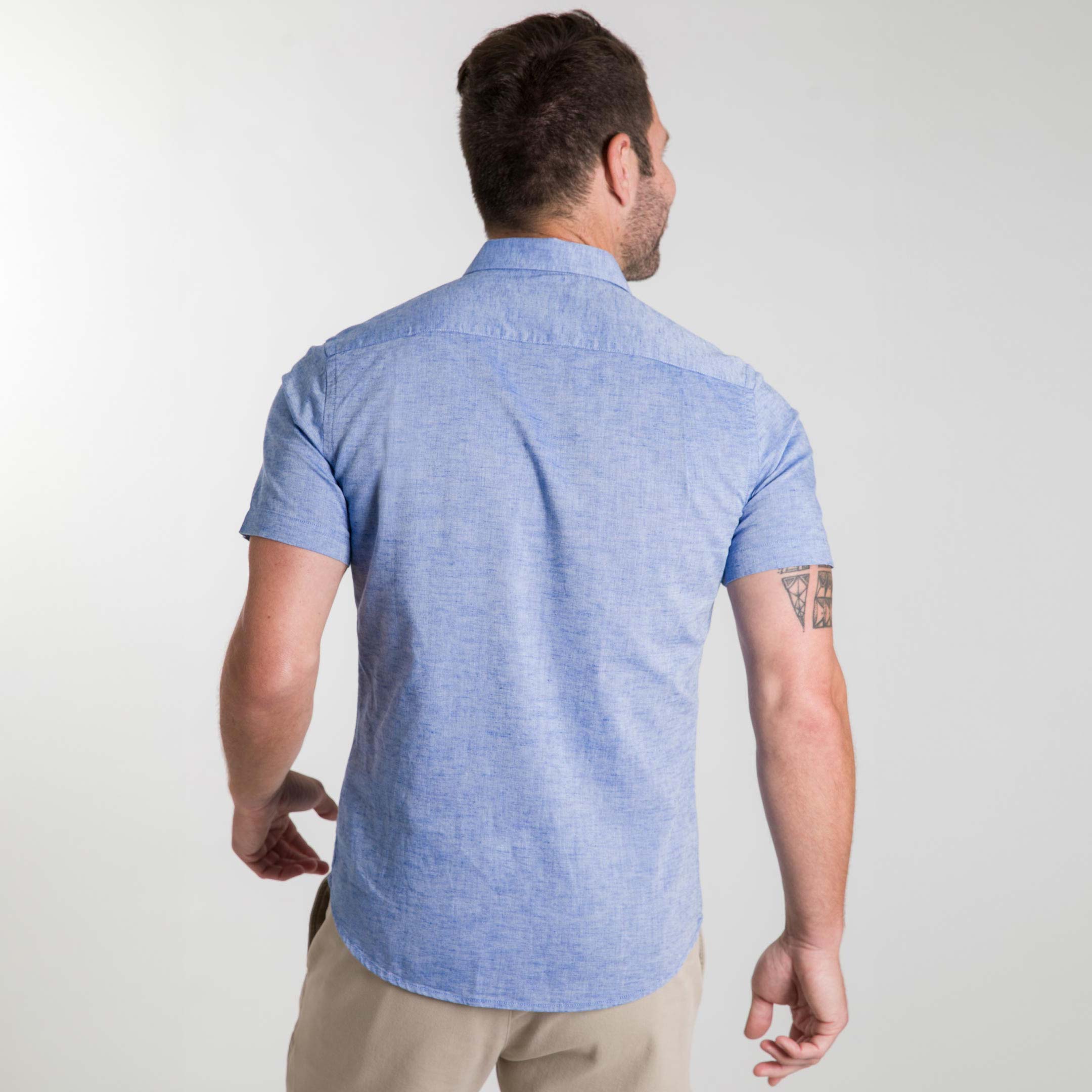 Ash & Erie Blue Linen Short Sleeve Shirt for Short Men   Short Sleeve Everyday Shirts