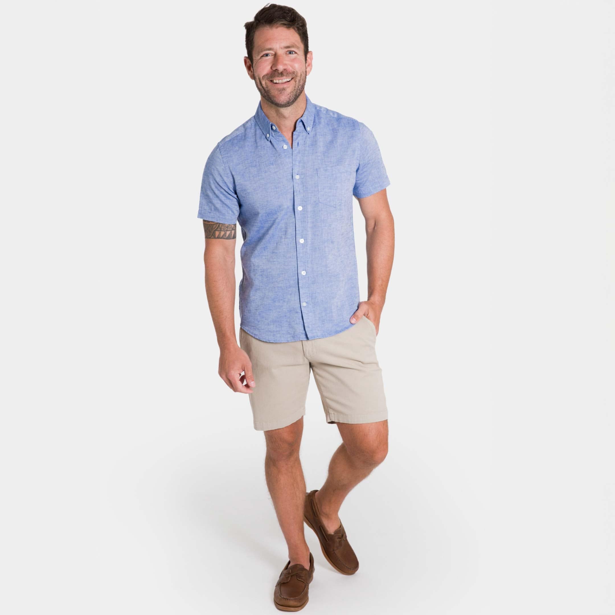 Ash & Erie Blue Linen Short Sleeve Shirt for Short Men Blue Linen / XL / Standard Ash & Erie Blue Linen Short Sleeve Shirt for Short Men Blue Linen / XL / Standard