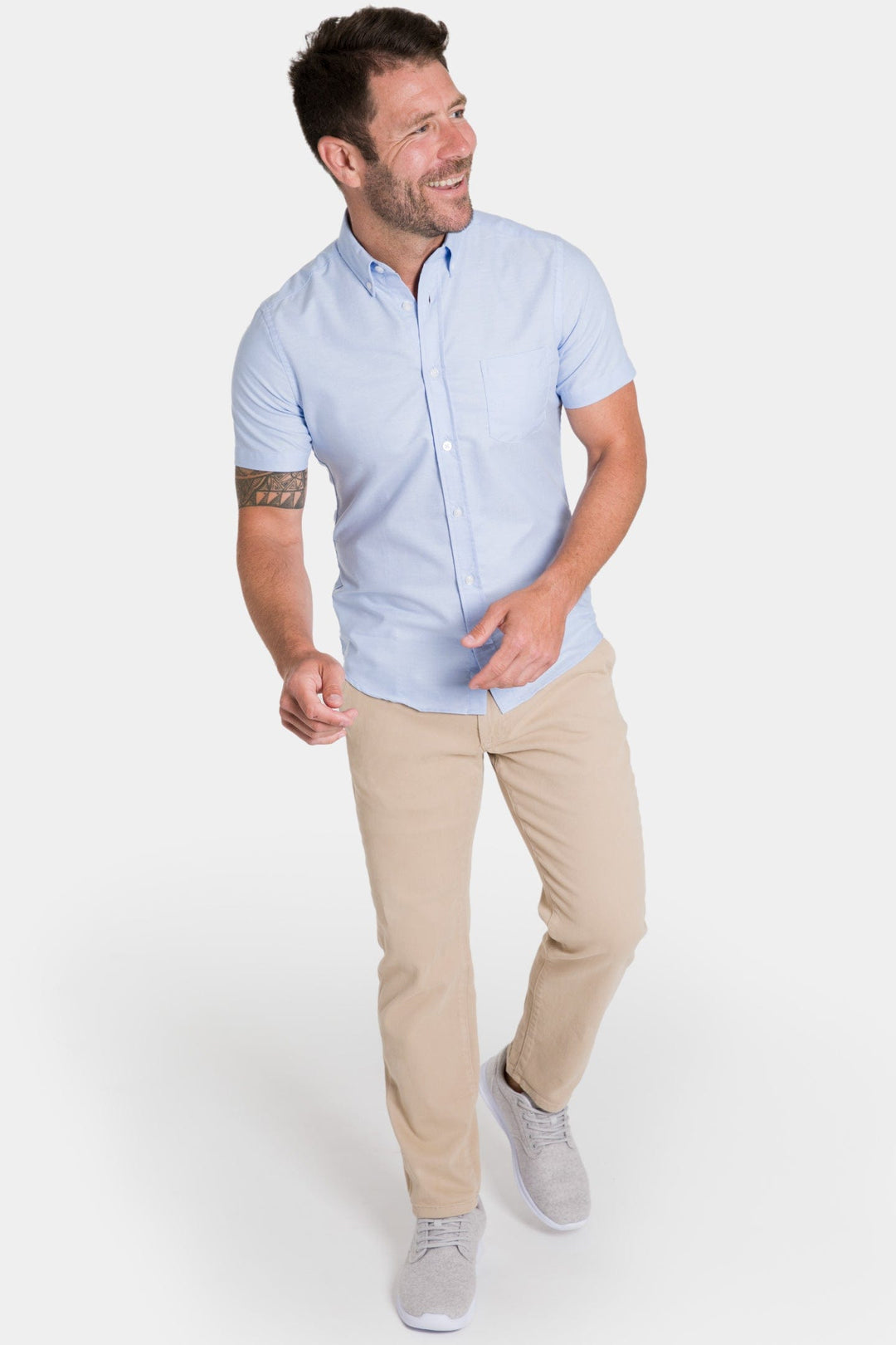 Ash & Erie Blue Oxford Wrinkle Free Short Sleeve Shirt for Short Men   Short Sleeve Everyday Shirts