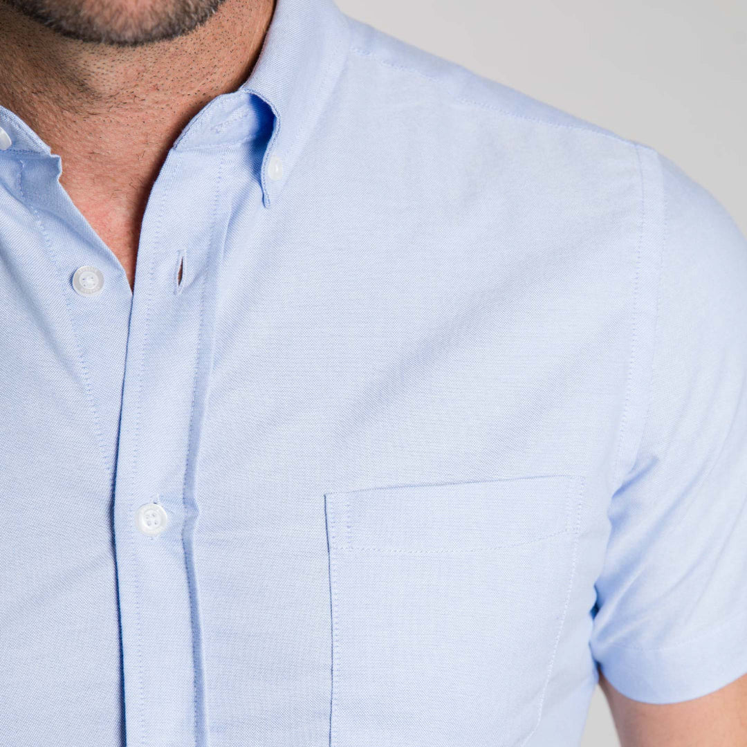Ash & Erie Blue Oxford Wrinkle Free Short Sleeve Shirt for Short Men   Short Sleeve Everyday Shirts