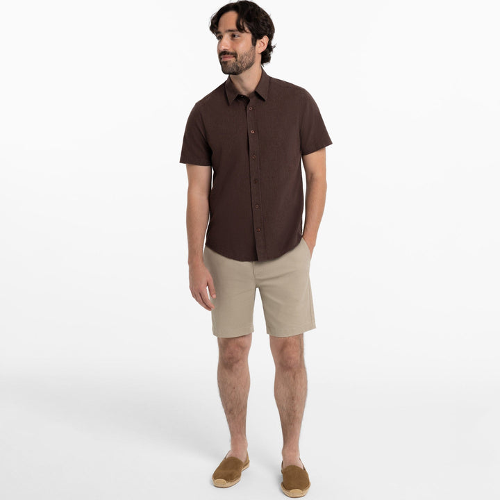 Ash & Erie Burgundy Stripes Linen Short Sleeve Shirt for Short Men   Short Sleeve Everyday Shirts