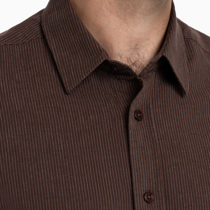 Ash & Erie Burgundy Stripes Linen Short Sleeve Shirt for Short Men   Short Sleeve Everyday Shirts
