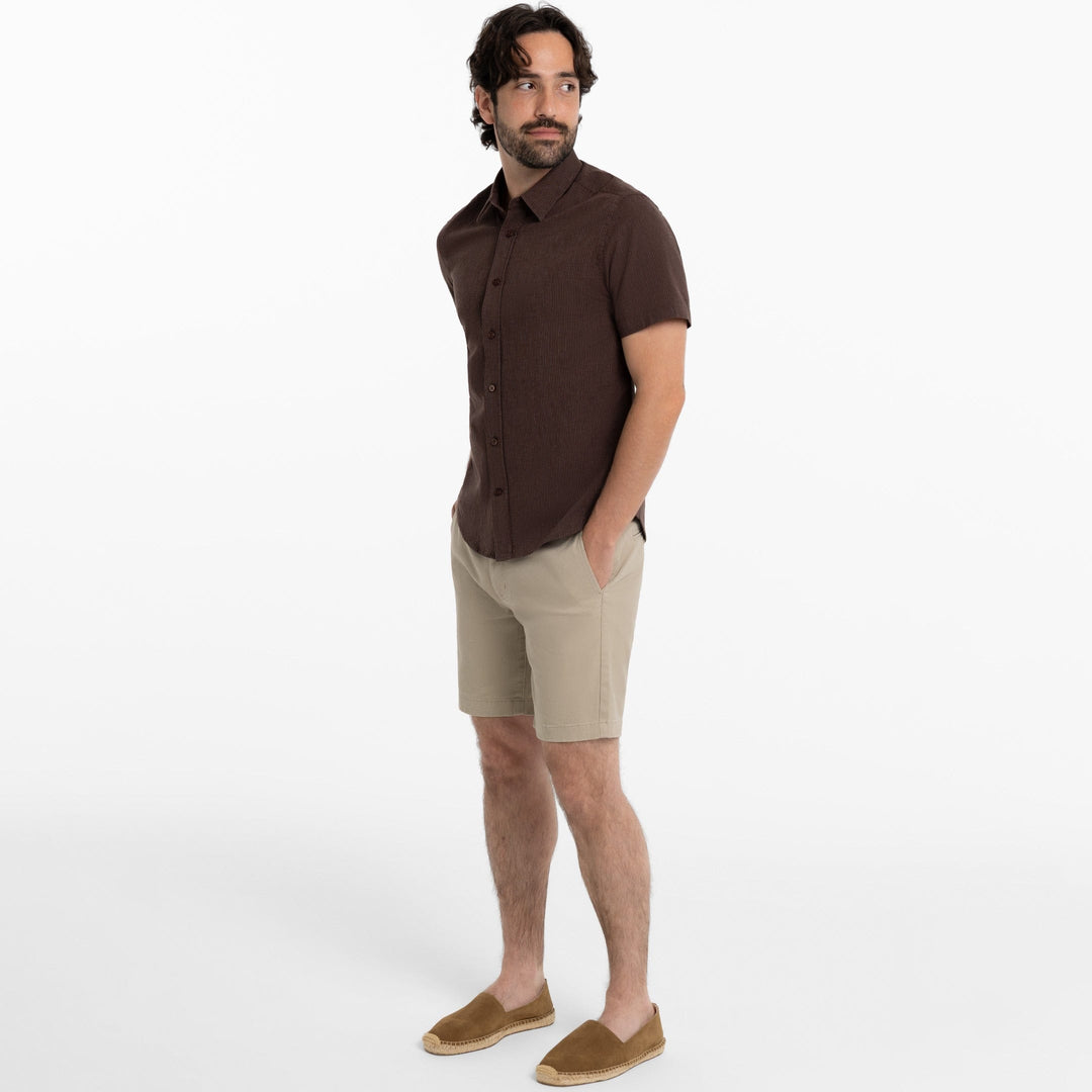 Ash & Erie Burgundy Stripes Linen Short Sleeve Shirt for Short Men   Short Sleeve Everyday Shirts