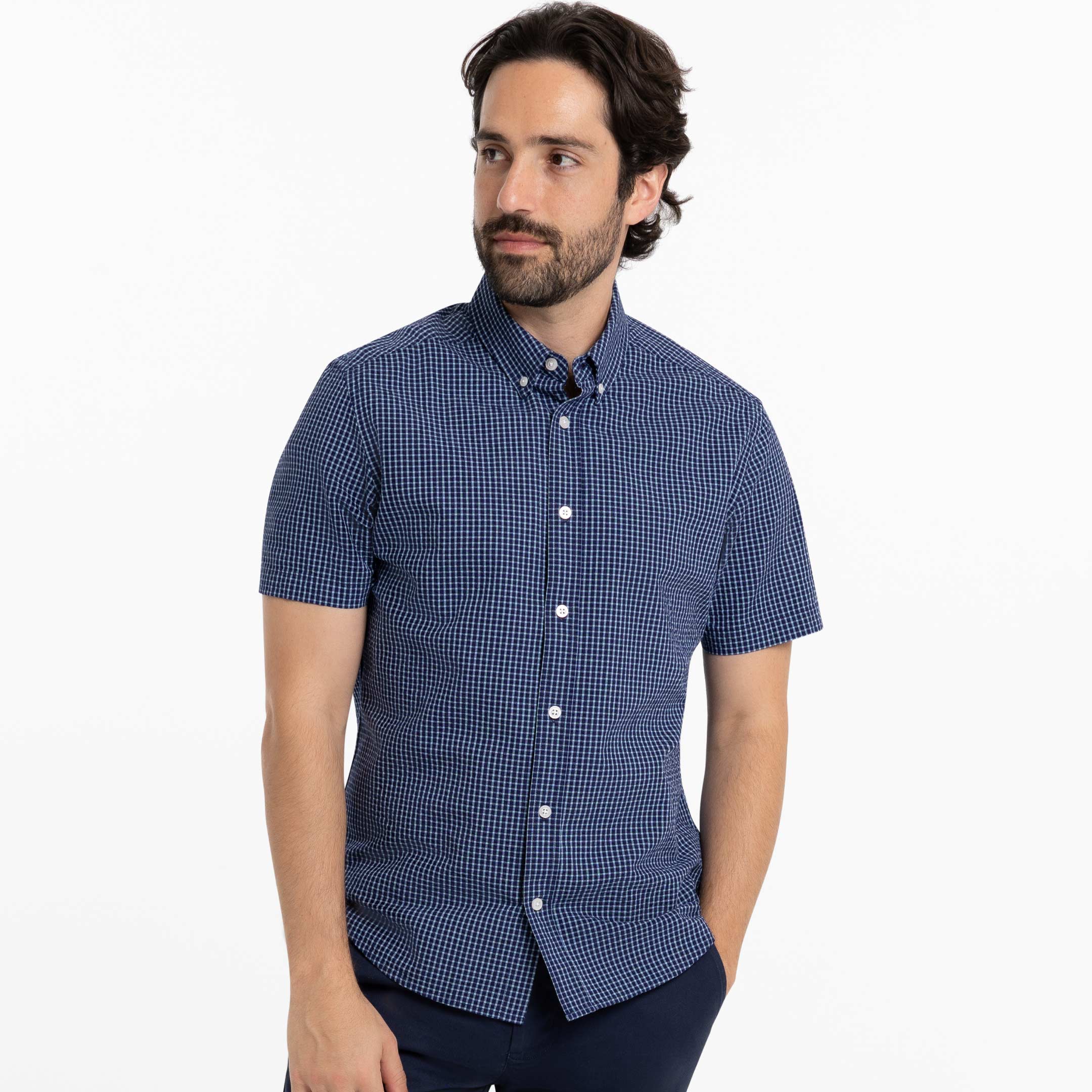 Ash & Erie Cape Plaid Seersucker Short Sleeve Shirt for Short Men   Short Sleeve Everyday Shirts
