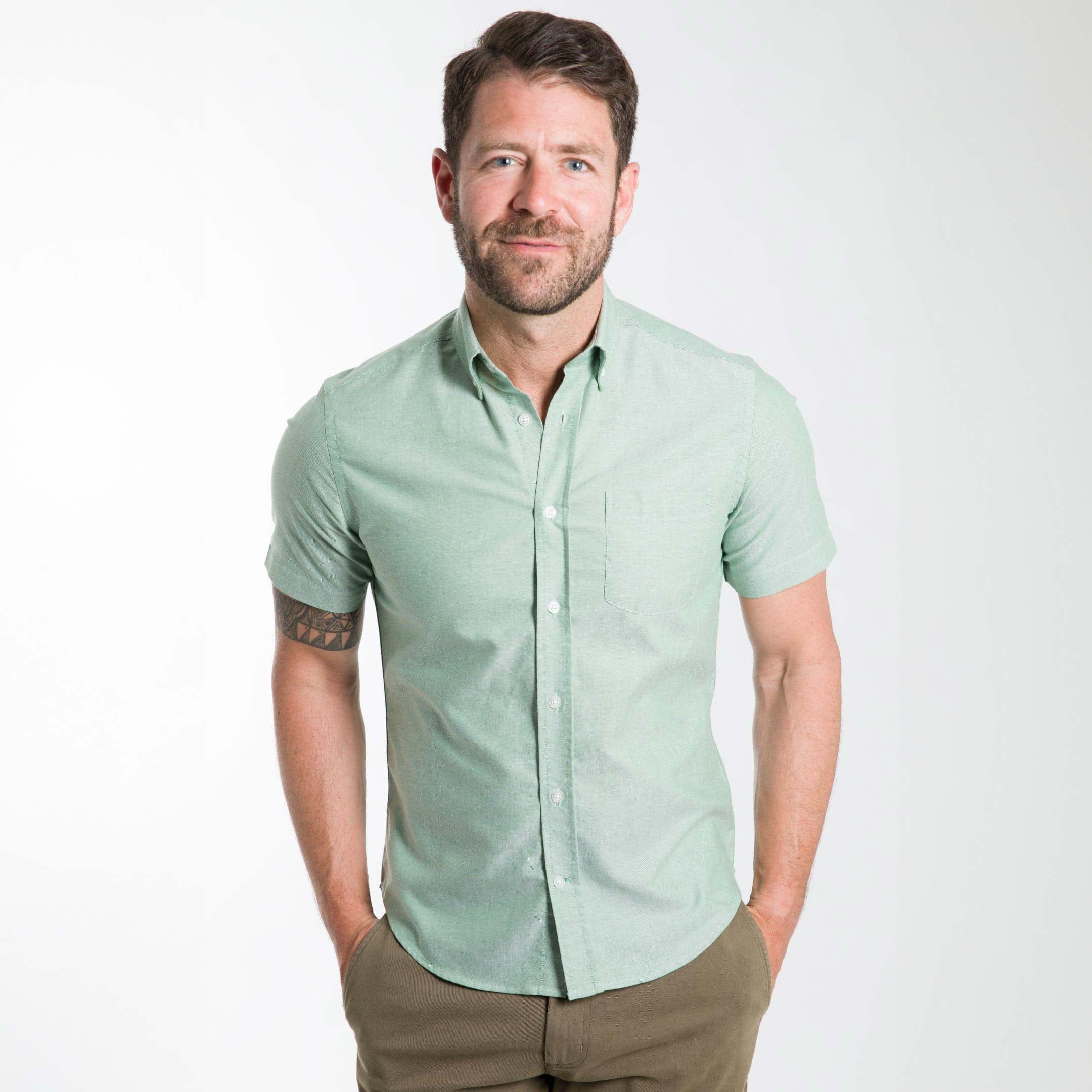 wrinkle free short sleeve dress shirts Buy Faded Fern Oxford Shirt for Short Men sheer sides Windsor Dress Black And down work shirt without Color:White(Short Length)