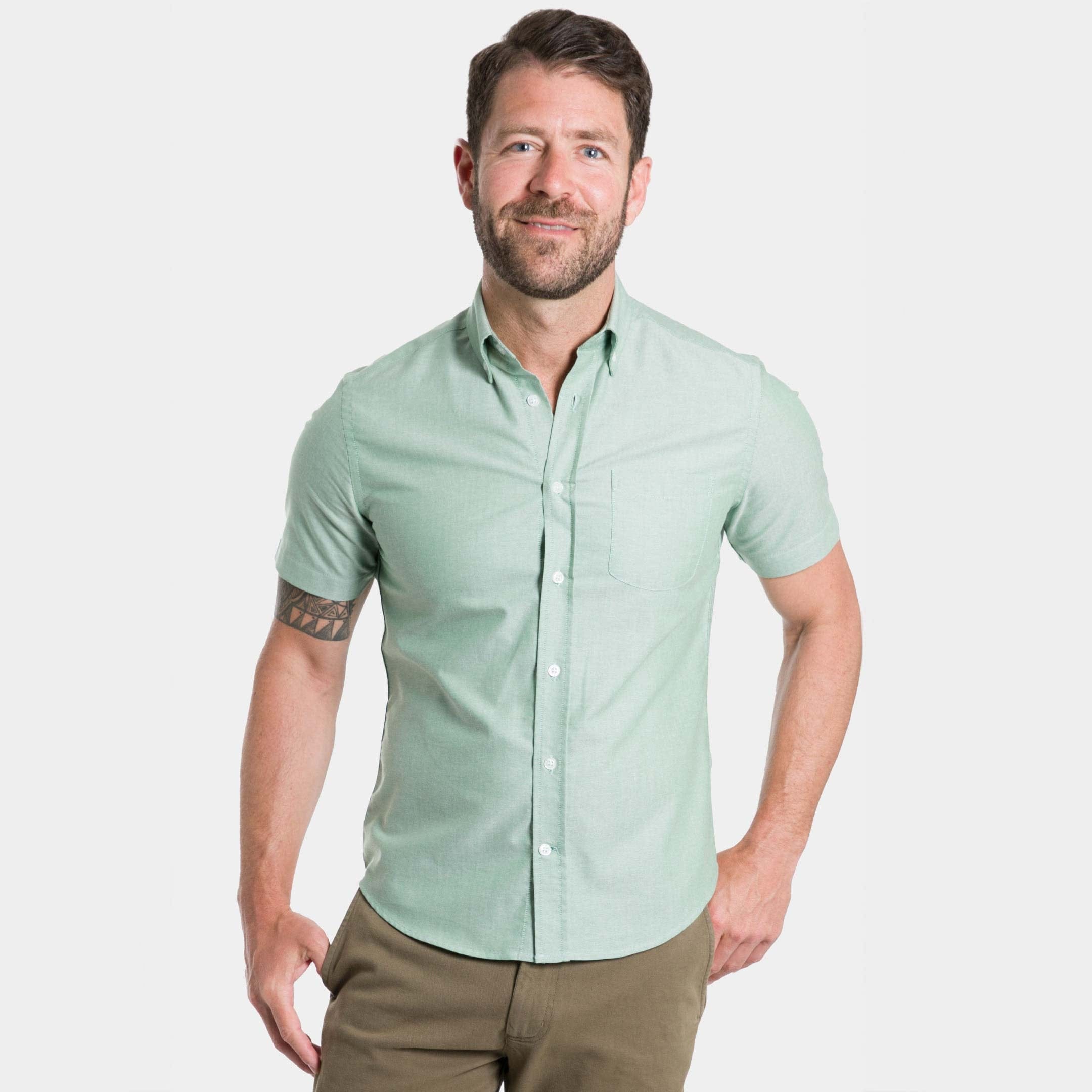 Buy Faded Fern Oxford Wrinkle Free Short Sleeve Shirt for Short Men | Ash &  Erie