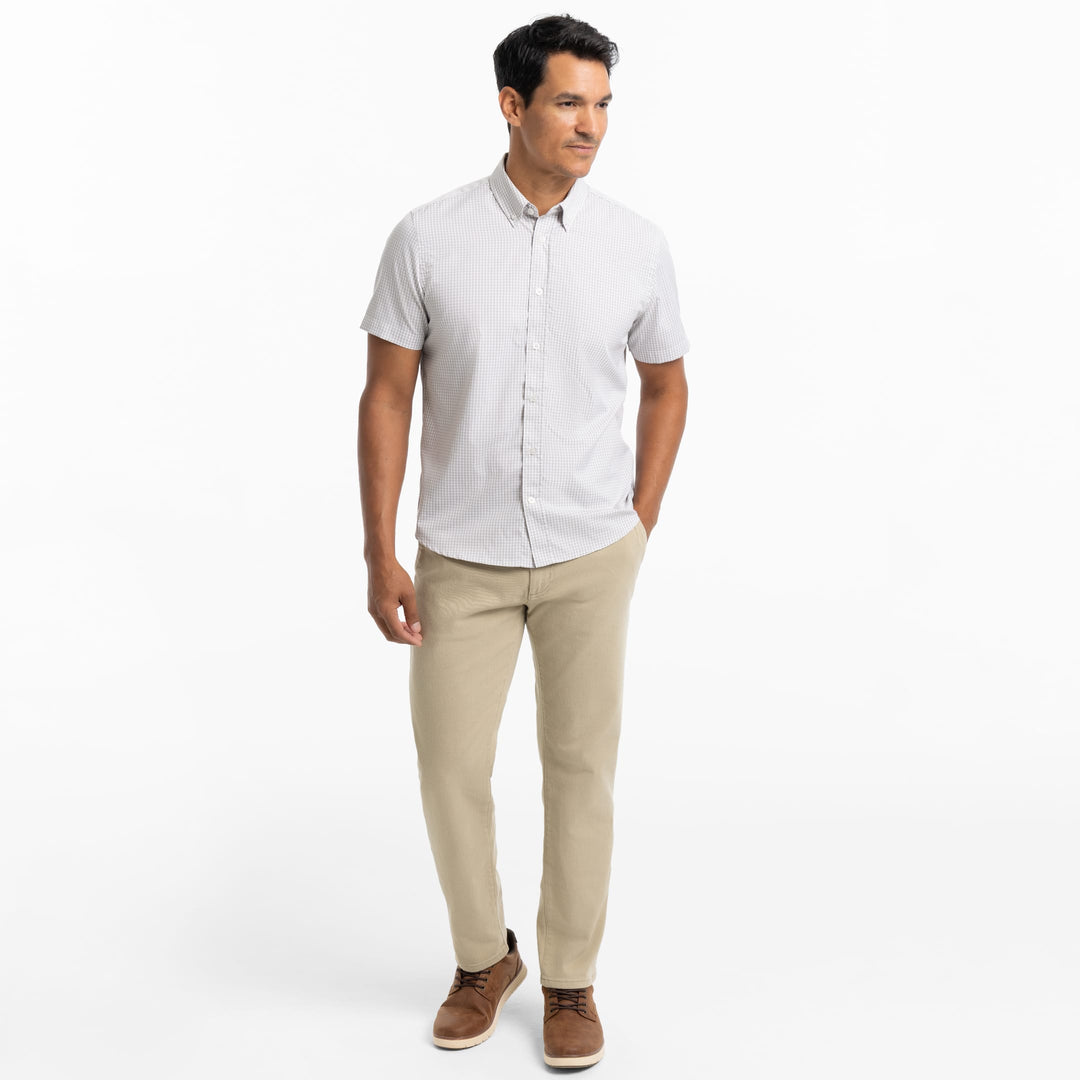 Ash & Erie Grey Gingham Wrinkle Free Short Sleeve Shirt for Short Men   Short Sleeve Everyday Shirts