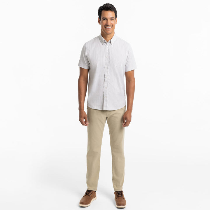 Ash & Erie Grey Gingham Wrinkle Free Short Sleeve Shirt for Short Men   Short Sleeve Everyday Shirts