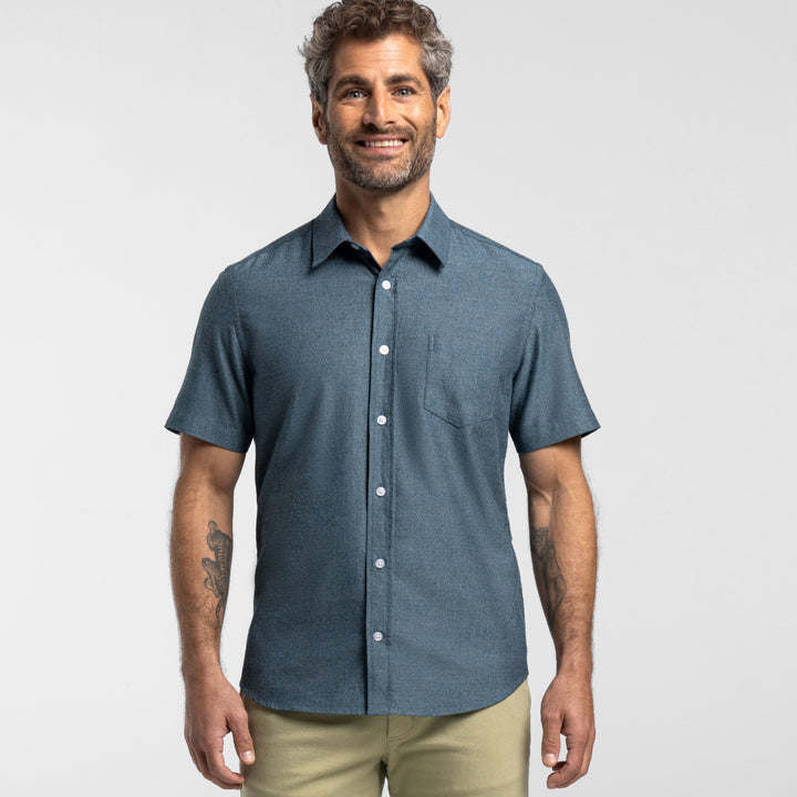 Ash & Erie Heather Azure Short Sleeve Shirt for Short Men   Short Sleeve Everyday Shirts