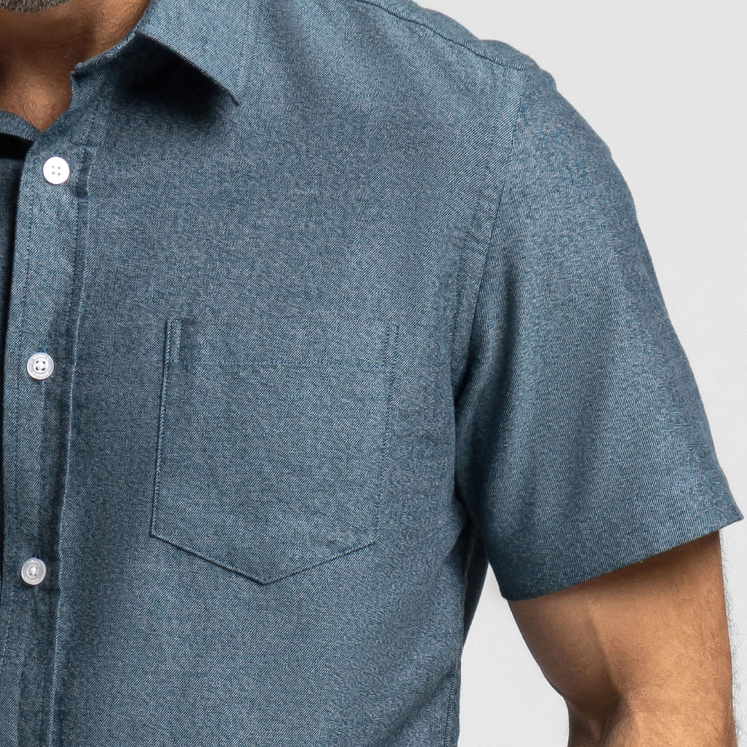 Ash & Erie Heather Azure Short Sleeve Shirt for Short Men   Short Sleeve Everyday Shirts