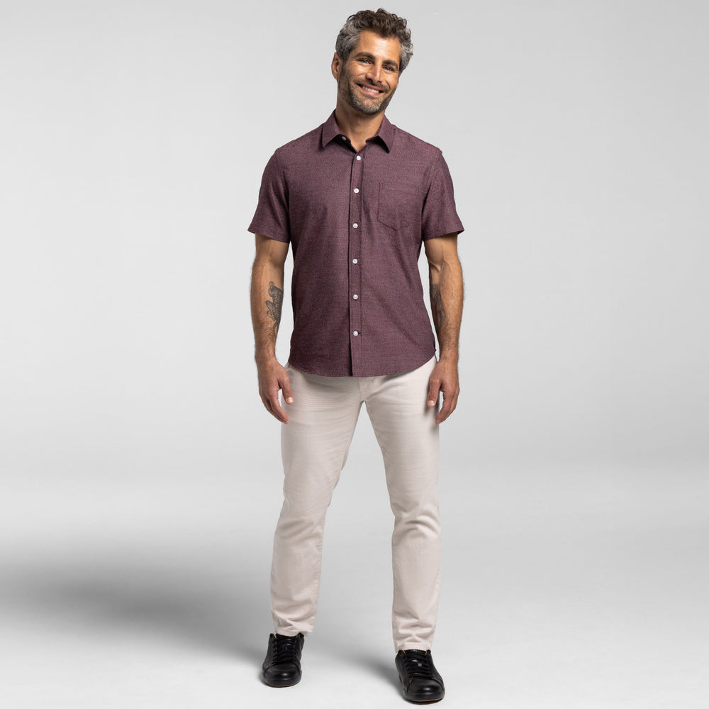 Ash & Erie Heather Burgundy Short Sleeve Shirt for Short Men   Short Sleeve Everyday Shirts