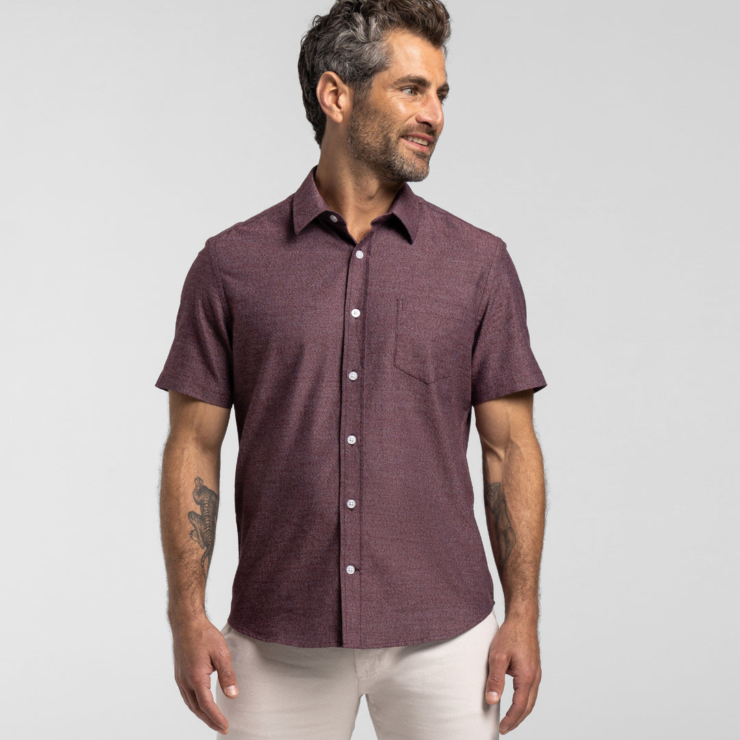 Ash & Erie Heather Burgundy Short Sleeve Shirt for Short Men   Short Sleeve Everyday Shirts