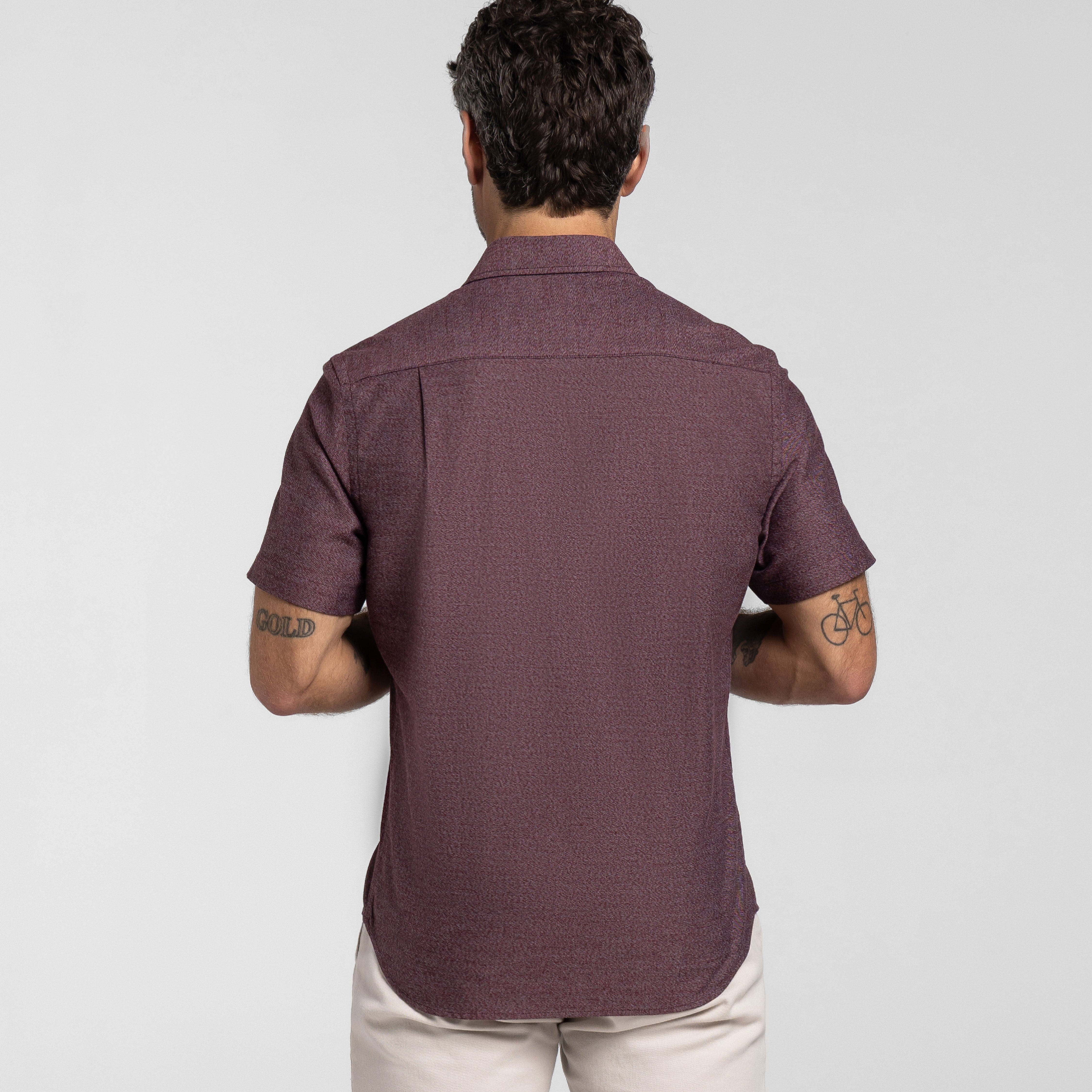 Ash & Erie Heather Burgundy Short Sleeve Shirt for Short Men Heather Burgundy / S / Slim