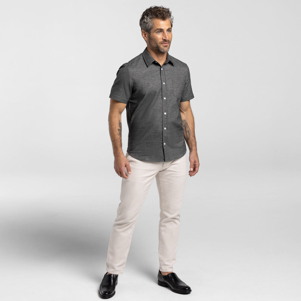 Ash & Erie Heather Charcoal Short Sleeve Shirt for Short Men   Short Sleeve Everyday Shirts