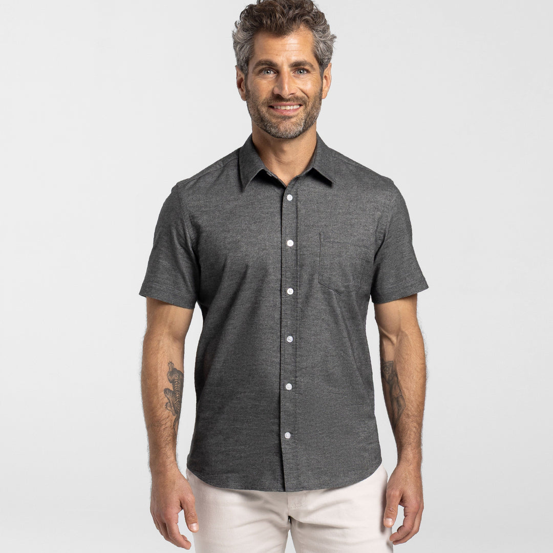 Ash & Erie Heather Charcoal Short Sleeve Shirt for Short Men   Short Sleeve Everyday Shirts