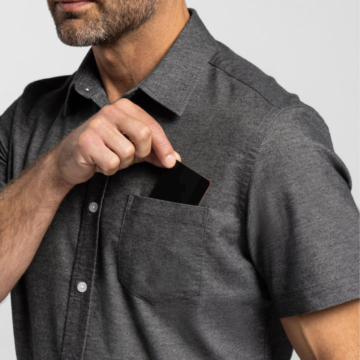 Ash & Erie Heather Charcoal Short Sleeve Shirt for Short Men   Short Sleeve Everyday Shirts