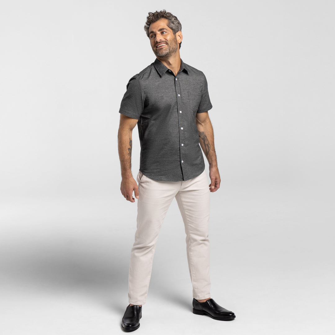 Ash & Erie Heather Charcoal Short Sleeve Shirt for Short Men   Short Sleeve Everyday Shirts