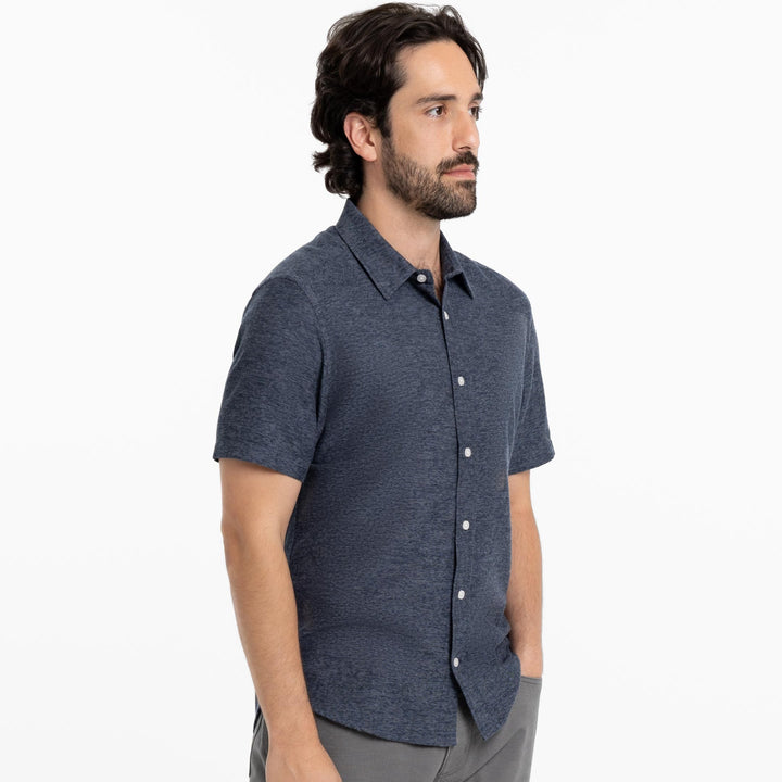 Ash & Erie Heather Indigo Brushed Short Sleeve Shirt for Short Men   Short Sleeve Everyday Shirts