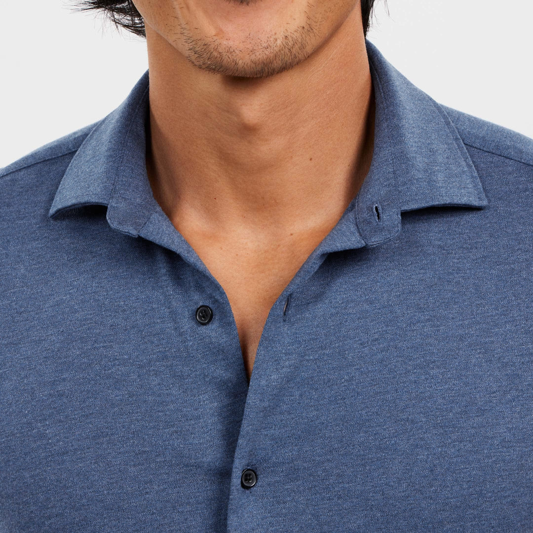 Ash & Erie Indigo Mélange Short Sleeve Performance Stretch Shirt for Short Men   Short Sleeve Everyday Shirts