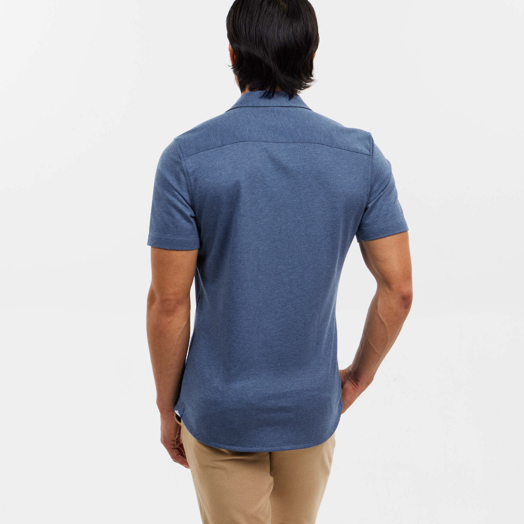 Ash & Erie Indigo Mélange Short Sleeve Performance Stretch Shirt for Short Men   Short Sleeve Everyday Shirts