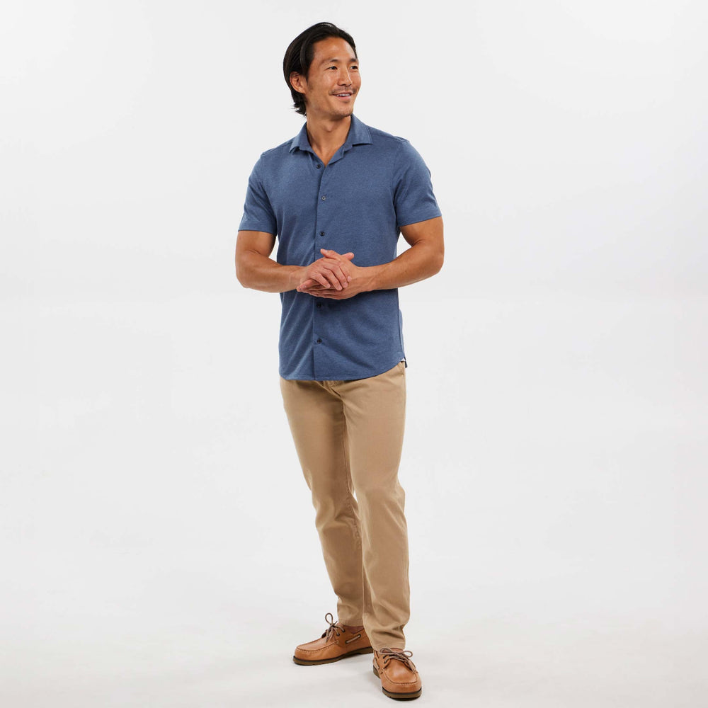 Ash & Erie Indigo Mélange Short Sleeve Performance Stretch Shirt for Short Men   Short Sleeve Everyday Shirts