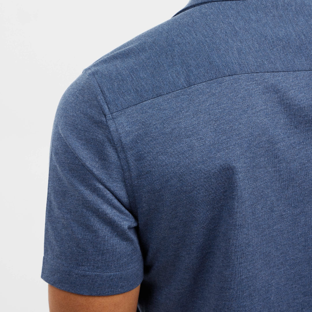 Ash & Erie Indigo Mélange Short Sleeve Performance Stretch Shirt for Short Men   Short Sleeve Everyday Shirts