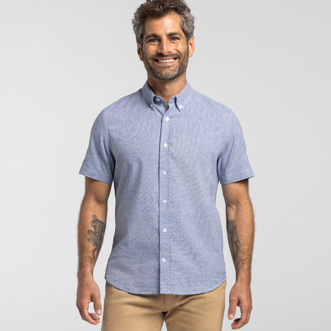 Ash & Erie Irving Blue Check Everyday Short Sleeve Shirt for Short Men   Short Sleeve Everyday Shirts