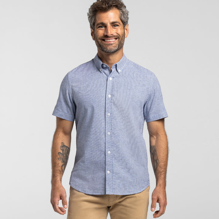 Ash & Erie Irving Blue Check Everyday Short Sleeve Shirt for Short Men   Short Sleeve Everyday Shirts