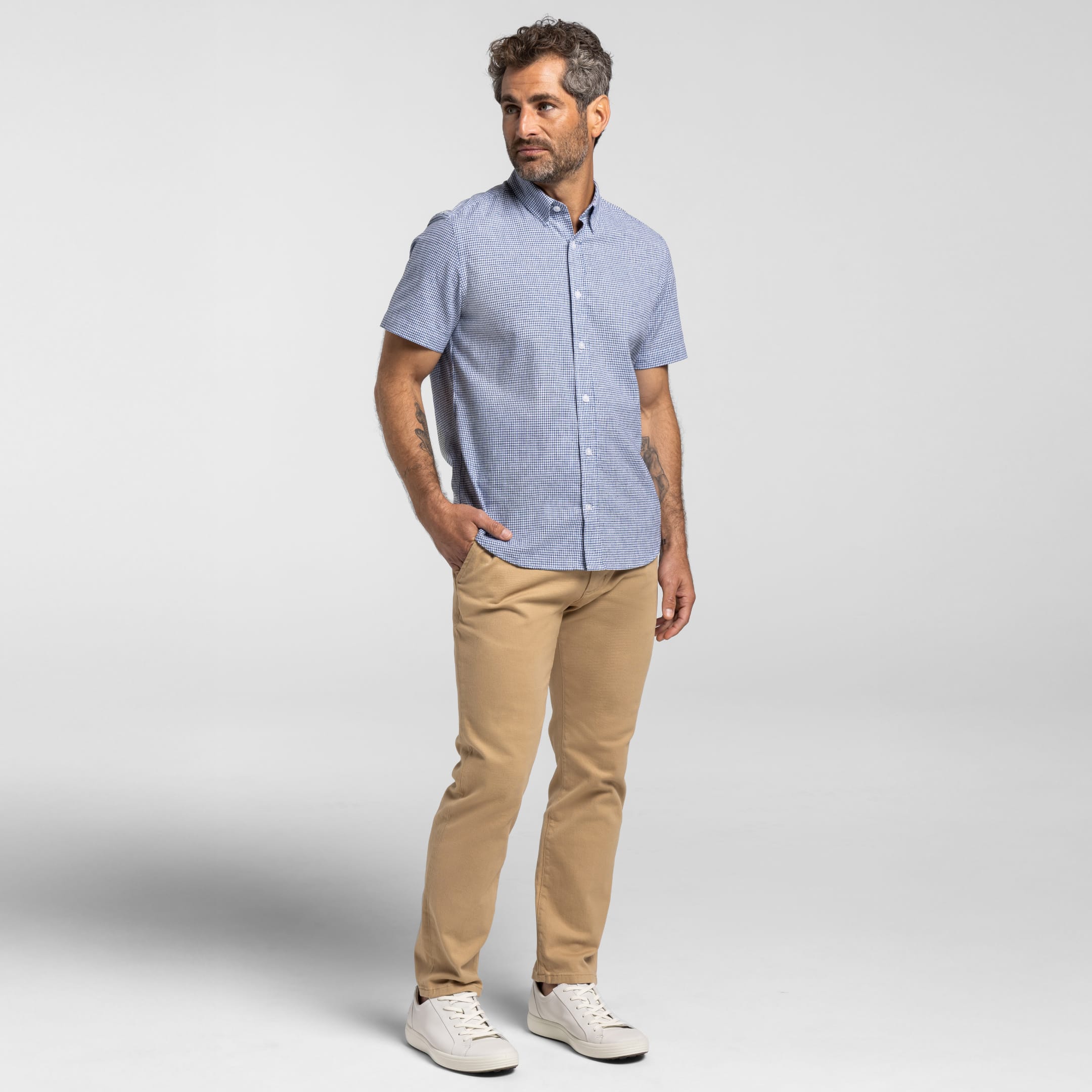 Ash & Erie Irving Blue Check Everyday Short Sleeve Shirt for Short Men