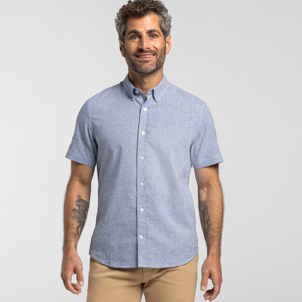Ash & Erie Irving Blue Check Everyday Short Sleeve Shirt for Short Men