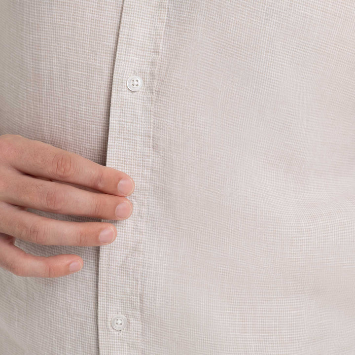 Ash & Erie Khaki Plaid Linen Short Sleeve Shirt for Short Men   Short Sleeve Everyday Shirts