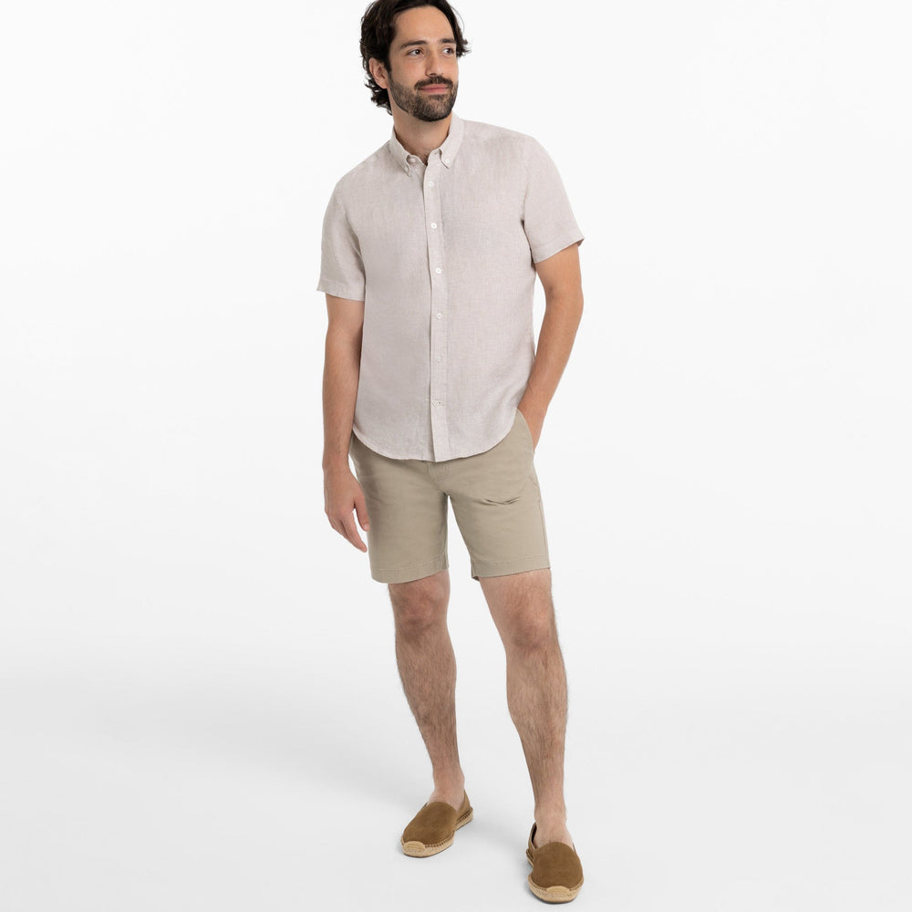 Ash & Erie Khaki Plaid Linen Short Sleeve Shirt for Short Men   Short Sleeve Everyday Shirts