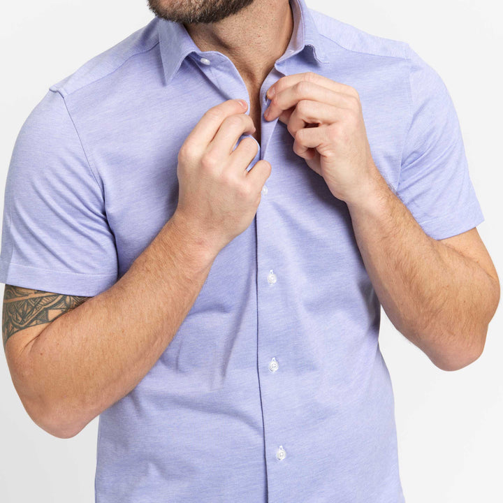 Ash & Erie Lavender Mélange Short Sleeve Performance Stretch Shirt for Short Men   Short Sleeve Everyday Shirts