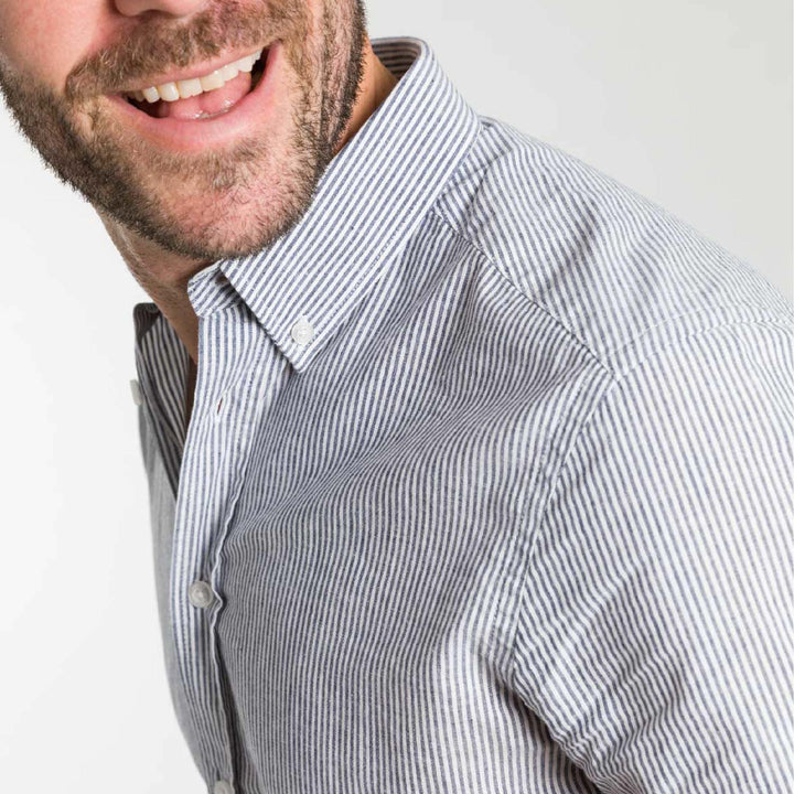 Buy Linen Stripes Short Sleeve Shirt for Short Men | Ash & Erie   Short Sleeve Everyday Shirts