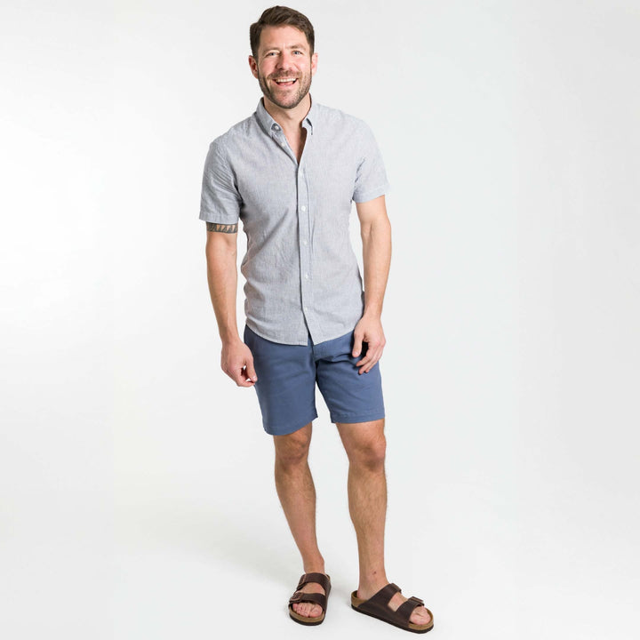 Buy Linen Stripes Short Sleeve Shirt for Short Men | Ash & Erie   Short Sleeve Everyday Shirts
