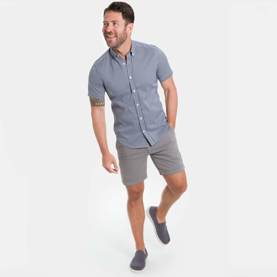 Ash & Erie Navy Gingham Wrinkle Free Short Sleeve Shirt for Short Men   Short Sleeve Everyday Shirts