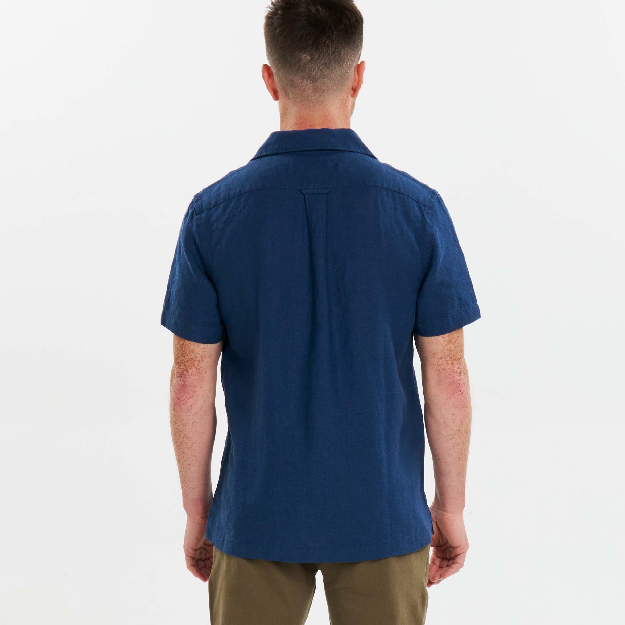 Ash & Erie Navy Linen Camp Collar Short Sleeve Shirt for Short Men   Short Sleeve Everyday Shirts